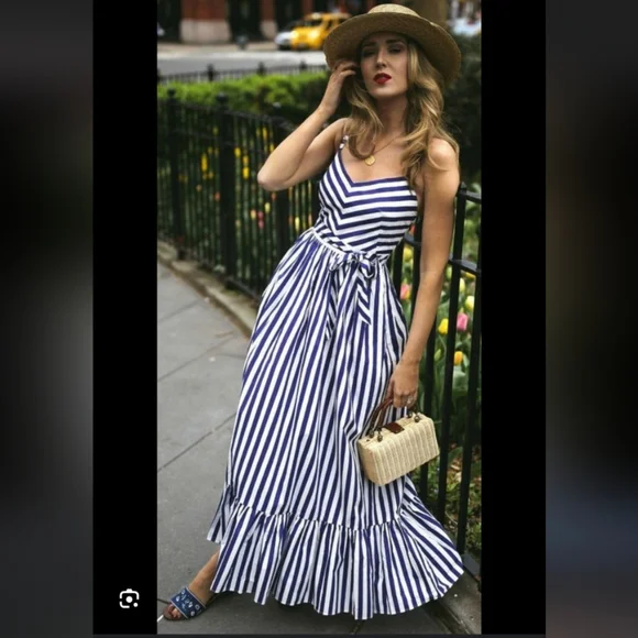 J. Crew Navy and White Striped Ruffle Maxi Dress - Picture 5 of 12